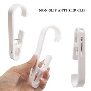 4Pcs Laundry Hooks with Clips, Plastic Large Laundry Hooks, Curtain Hooks with Clips, Portable Clothes Sock Pins Drying Clips, Hanger Closet Organizer Clamps for Home Kitchen Travel Outdoor (White)