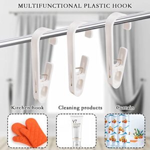 4Pcs Laundry Hooks with Clips, Plastic Large Laundry Hooks, Curtain Hooks with Clips, Portable Clothes Sock Pins Drying Clips, Hanger Closet Organizer Clamps for Home Kitchen Travel Outdoor (White)