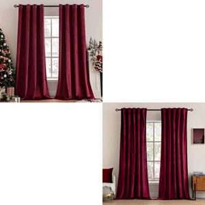 miulee blackout velvet curtains solid soft burgundy red thermal insulated soundproof room darkening curtains/drapes for living room bedroom 52 x 90 inch(2 panels grommet and 2 panels back tab)