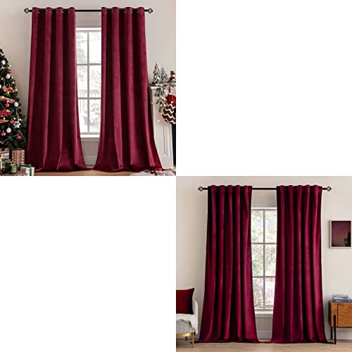 MIULEE Blackout Velvet Curtains Solid Soft Burgundy Red Thermal Insulated Soundproof Room Darkening Curtains/Drapes for Living Room Bedroom 52 x 90 Inch(2 Panels Grommet and 2 Panels Back Tab)