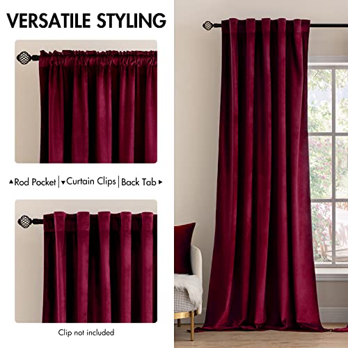 MIULEE Blackout Velvet Curtains Solid Soft Burgundy Red Thermal Insulated Soundproof Room Darkening Curtains/Drapes for Living Room Bedroom 52 x 90 Inch(2 Panels Grommet and 2 Panels Back Tab)