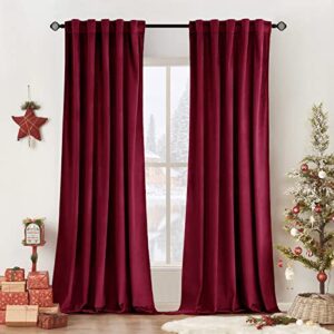 MIULEE Blackout Velvet Curtains Solid Soft Burgundy Red Thermal Insulated Soundproof Room Darkening Curtains/Drapes for Living Room Bedroom 52 x 90 Inch(2 Panels Grommet and 2 Panels Back Tab)