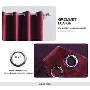 MIULEE Blackout Velvet Curtains Solid Soft Burgundy Red Thermal Insulated Soundproof Room Darkening Curtains/Drapes for Living Room Bedroom 52 x 90 Inch(2 Panels Grommet and 2 Panels Back Tab)