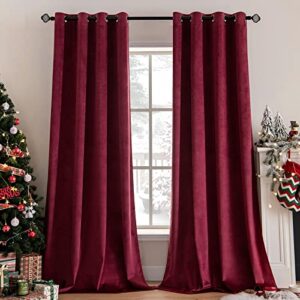 MIULEE Blackout Velvet Curtains Solid Soft Burgundy Red Thermal Insulated Soundproof Room Darkening Curtains/Drapes for Living Room Bedroom 52 x 90 Inch(2 Panels Grommet and 2 Panels Back Tab)