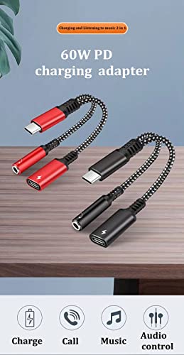 EARLA TEC USB C to 3.5mm Audio Jack and PD Charger Adapter Cable, 2-in-1 Splitter Cord Type C to 3.5 mm Headphones Aux with 60W Fast Charging Port Wire