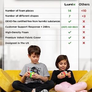 Lunix LX15 14pcs Modular Kids Play Couch, Child Sectional Sofa, Fortplay Bedroom and Playroom Furniture for Toddlers, Convertible Foam and Floor Cushion for Boys and Girls, Yellow