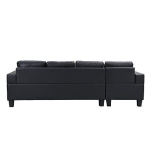 EMKK Black Sectional Sofa with 2 Pillows Modern Modular L Shaped Convertible Corner Armrest Storage Right Chaise Longue, Upholstered Sofá Bed for Living Room and Apartment