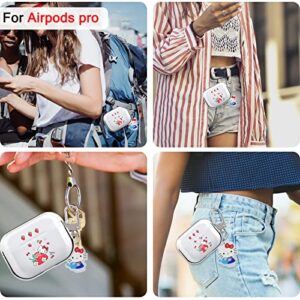 Cute Strawberry Cat Airpods case for AirPods Pro Cartoon Air Pod Pro Cover Clear with Funny Kawaii Anime Keychain for Women Girls Kids Protective Soft Silicone Cover for AirPod Pro (2019)