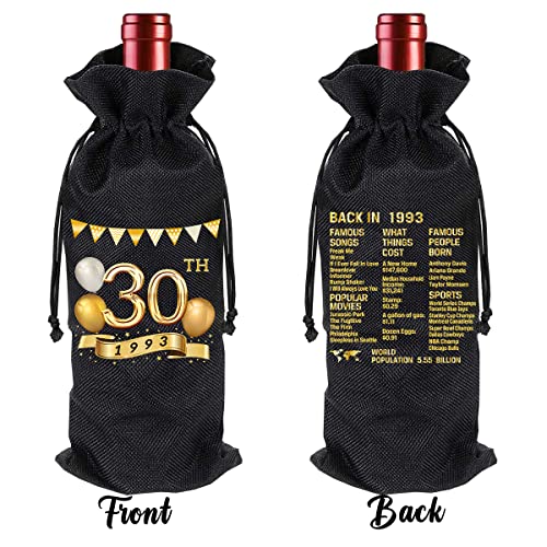 30th Birthday Wine Bag, Back in 1993 Birthday Gift Wine Bag for Women Men, Birthday Party Supplies Decorations, 30 Year Old Birthday Gifts for Her Him, 1 Pcs Wine Bag(Black Gold)