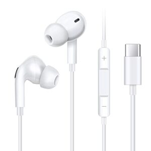 xnmoa usb c earbuds with mic,hifi stereo type c headphones for iphone 15,noise canceling type c earphones for samsung galaxy s23,s22, s21,ipad and most usb c devices with type c plug port,white