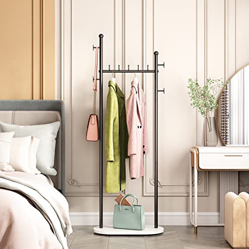 DR.IRON Black Clothing Racks with Marble Base Modern Coat Racks Freestanding Black Clothes Rack with Shelves for Bedroom Heavy Duty Garment Racks in Hallway, Entryway