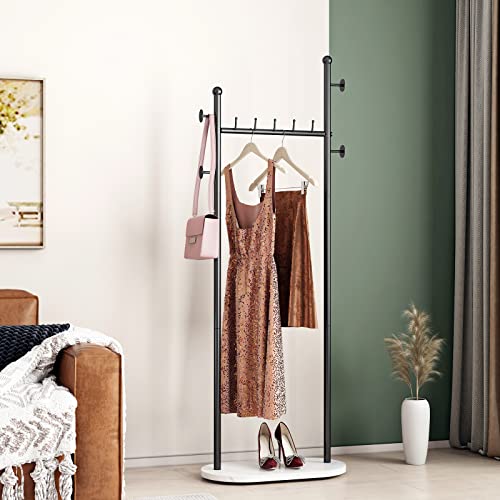 DR.IRON Black Clothing Racks with Marble Base Modern Coat Racks Freestanding Black Clothes Rack with Shelves for Bedroom Heavy Duty Garment Racks in Hallway, Entryway
