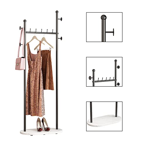 DR.IRON Black Clothing Racks with Marble Base Modern Coat Racks Freestanding Black Clothes Rack with Shelves for Bedroom Heavy Duty Garment Racks in Hallway, Entryway