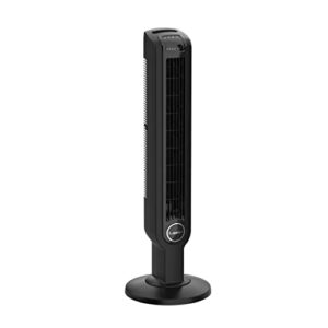 lasko oscillating tower fan, remote control, timer, dark mode, 4 speeds, for bedroom, living room, and office, 36”, black, t36511, large