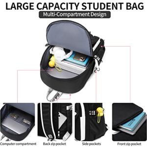 FENGDONG Teenage Girls Bookbag School Backpack Children Casual Daypack Schoolbag for Teens Black White