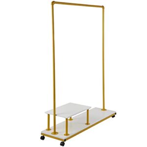 VEVOR Clothing Garment Rack, 47.2"x14.2"x63.0", Heavy-duty Clothes Rack w/Bottom Shelf & Side Shelf, 4 Swivel Casters, Sturdy Steel Frame, Rolling Clothes Organizer for Retail Store Boutique, Gold