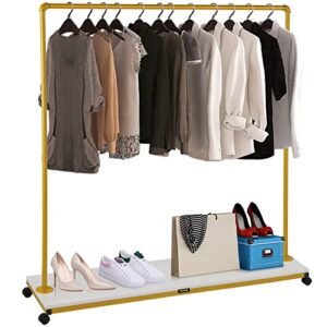 vevor clothing garment rack, 59.1" x 14.2"x 63.0", heavy-duty clothes rack w/bottom shelf, 4 swivel casters, sturdy steel frame, rolling clothes organizer for laundry room retail store boutique, gold