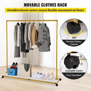 VEVOR Clothing Garment Rack, 59.1" x 14.2"x 63.0", Heavy-duty Clothes Rack w/Bottom Shelf, 4 Swivel Casters, Sturdy Steel Frame, Rolling Clothes Organizer for Laundry Room Retail Store Boutique, Gold