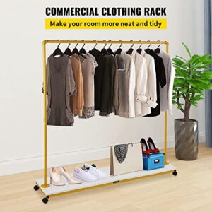 VEVOR Clothing Garment Rack, 59.1" x 14.2"x 63.0", Heavy-duty Clothes Rack w/Bottom Shelf, 4 Swivel Casters, Sturdy Steel Frame, Rolling Clothes Organizer for Laundry Room Retail Store Boutique, Gold