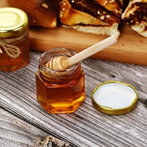 Yephets 48Pcs Honey Jars,Premium 1.5 oz Hexagon Mini Glass Jar with Wood Dipper Gold Lid Bee Pendant Jute Rope Small Containers Bottles for Jam Candies Baby Shower Wedding Party Favors