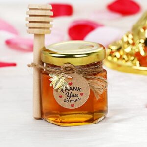 Yephets 48Pcs Honey Jars,Premium 1.5 oz Hexagon Mini Glass Jar with Wood Dipper Gold Lid Bee Pendant Jute Rope Small Containers Bottles for Jam Candies Baby Shower Wedding Party Favors