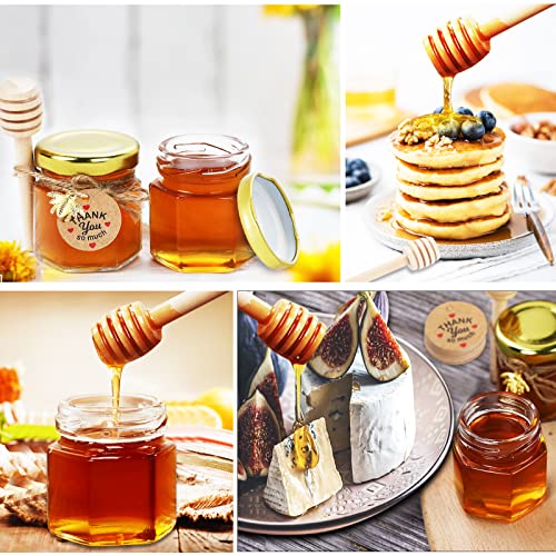 Yephets 48Pcs Honey Jars,Premium 1.5 oz Hexagon Mini Glass Jar with Wood Dipper Gold Lid Bee Pendant Jute Rope Small Containers Bottles for Jam Candies Baby Shower Wedding Party Favors