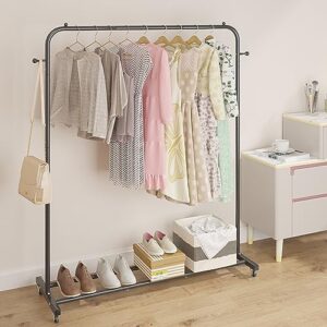 Boeeoan Garment Rack, Freestanding Simple Single Pole Clothes Rack With Wheels, Coat Rack, Multi-functional Rolling Clothing Storage Rack With 2 Hooks for Bedroom, Laundry Room, Living-room, Black