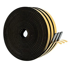 high density foam weather stripping door seal strip insulation tape roll for insulating door frame, window, air conditioner | self adhesive sealing weatherstrip (black, 1/4 in 1/8 in 50 ft)