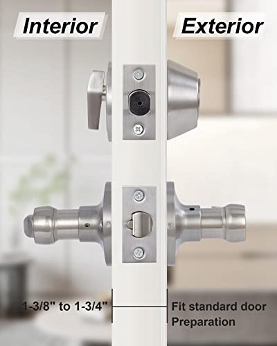 Keyed Alike Front Door Lever Lockset with Single Cylinder Deadbolt Combination Set, Exterior Door Knob with Lock and Deadbolt, Satin Nickel Finished Door Lock