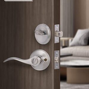 Keyed Alike Front Door Lever Lockset with Single Cylinder Deadbolt Combination Set, Exterior Door Knob with Lock and Deadbolt, Satin Nickel Finished Door Lock