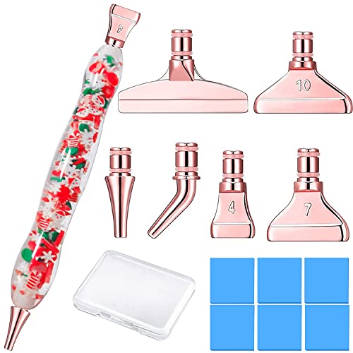 Rose Gold Metal Stainless Steel Tip Resin Diamond Painting Art Club Sticky Drill Dot Pen Stylus Kits Set Accessories Tool with Wax for 5d DIY Diamond Painting Gem Nail Art Christmas