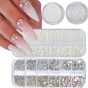 4 boxs nail art rhinestones flatback pearls charms for acrylic nails crystals supplies half round design gems accessories diy decor.