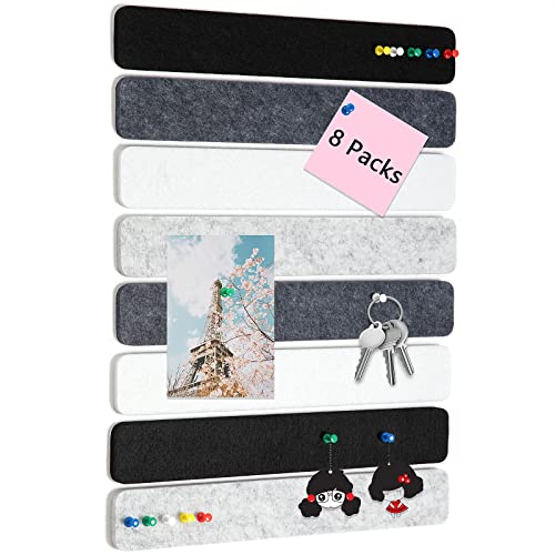 8 Packs Felt Pin Board Bar Strips Bulletin Board for Bedrooms Offices Home Wall Decoration, Notice Board Self Adhesive Cork Board with 50 Push Pins for Paste Notes, Photos, Schedules