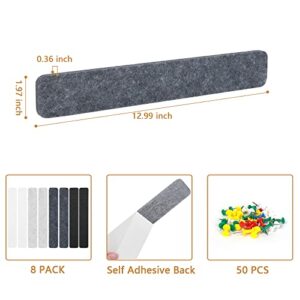 8 Packs Felt Pin Board Bar Strips Bulletin Board for Bedrooms Offices Home Wall Decoration, Notice Board Self Adhesive Cork Board with 50 Push Pins for Paste Notes, Photos, Schedules