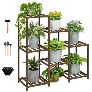 gentingbro plant stand indoor outdoor wood plant shelf for multiple plants corner plant rack window flower stand for garden patio
