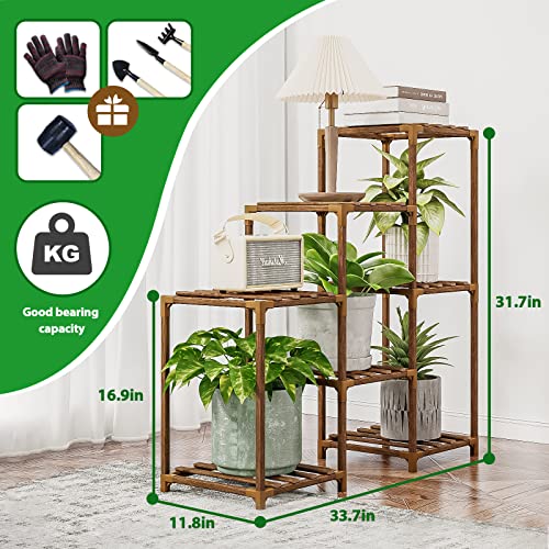 GENTINGBRO Plant Stand Indoor Outdoor Wood Plant Shelf for Multiple Plants Corner Plant Rack Window Flower Stand for Garden Patio