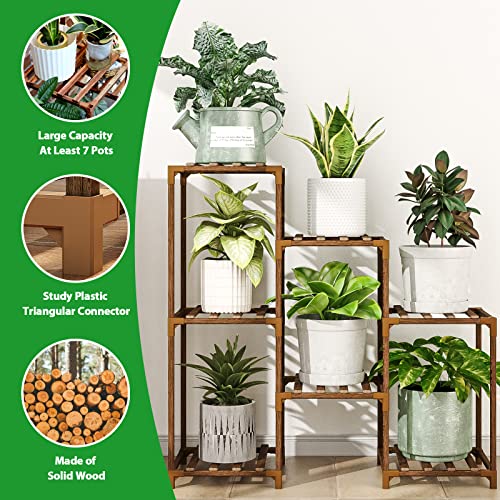 GENTINGBRO Plant Stand Indoor Outdoor Wood Plant Shelf for Multiple Plants Corner Plant Rack Window Flower Stand for Garden Patio