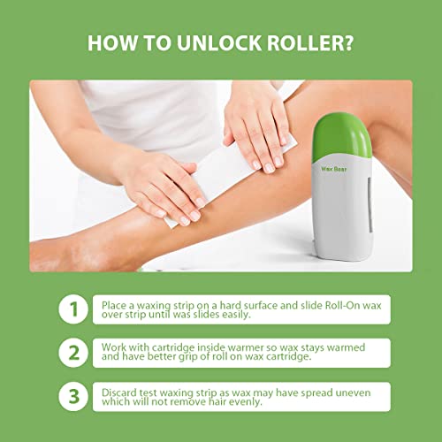 Roll on Wax Kit, Wax Bear Wax Roller Kit for Hair Removal, Roller Waxing Kit with Aloe Wax Cartridge, 20 Wax Strips, 5 After-Wax Wipes, Depilatory Wax Roller Waxing Kit for Women and Men (Green)