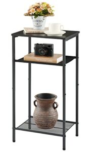 hoctieon 3 tier end table, telephone table, tall side table with storage, small nightstand for small spaces, metal frame, for living room, bedroom, sofa couch, hall, easy assembly, black