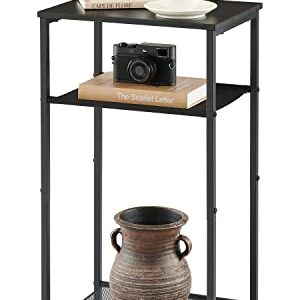 Hoctieon 3 Tier End Table, Telephone Table, Tall Side Table with Storage, Small Nightstand for Small Spaces, Metal Frame, For Living Room, Bedroom, Sofa Couch, Hall, Easy Assembly, Black