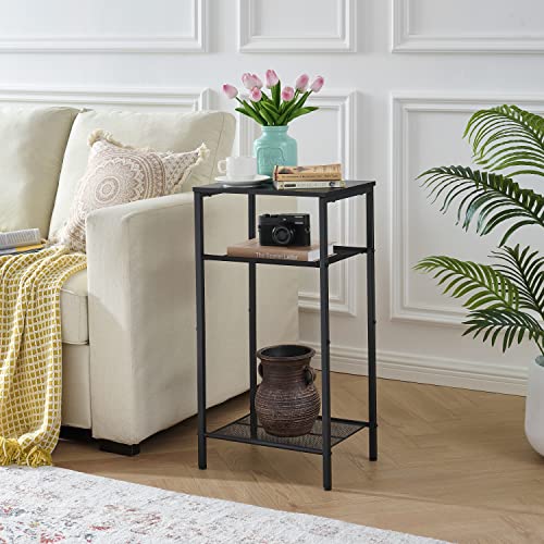 Hoctieon 3 Tier End Table, Telephone Table, Tall Side Table with Storage, Small Nightstand for Small Spaces, Metal Frame, For Living Room, Bedroom, Sofa Couch, Hall, Easy Assembly, Black