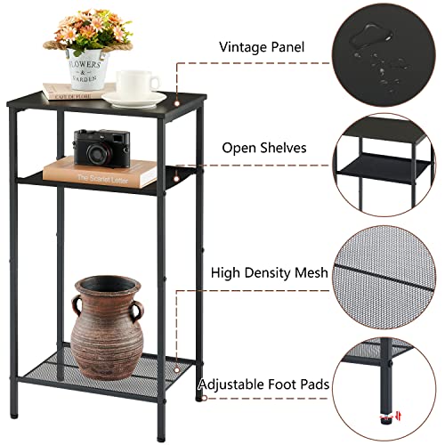 Hoctieon 3 Tier End Table, Telephone Table, Tall Side Table with Storage, Small Nightstand for Small Spaces, Metal Frame, For Living Room, Bedroom, Sofa Couch, Hall, Easy Assembly, Black