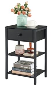 hoctieon nightstand, nightstand with drawer, small bedside table, end table with drawer, small nightstand, industrial nightstand, easy assenbly, for bedroom, living room, office, wood, black