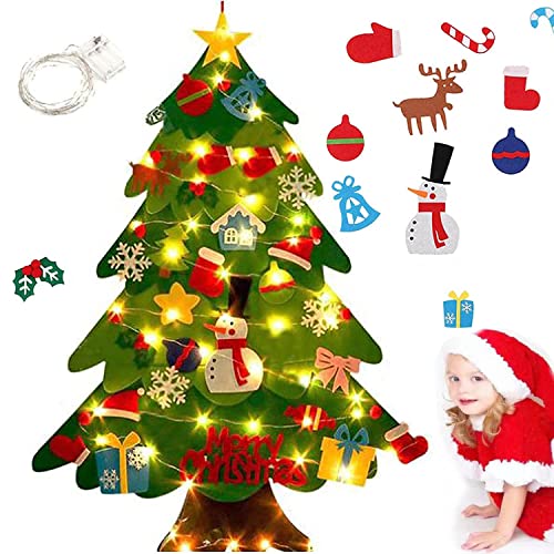 Montessori Christmas Tree for Toddlers, Montessori Christmas Tree with Lights, Kids Interactive Christmas Tree with 21Pcs Detachable Tree Ornaments for Kid Wall