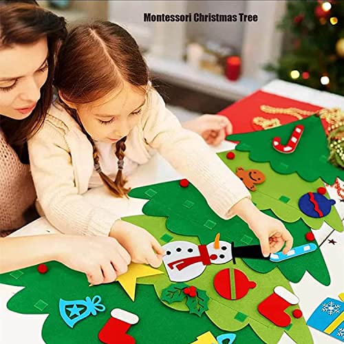 Montessori Christmas Tree for Toddlers, Montessori Christmas Tree with Lights, Kids Interactive Christmas Tree with 21Pcs Detachable Tree Ornaments for Kid Wall