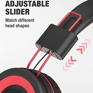 Eposy Kids Headphones, E10 Wired Headphones for Kids Foldable Stereo Bass Headphones with Adjustable Headband, Tangle-Free 3.5 mm Jack for School, On-Ear Headset for Boys Girls Cellphones(Black/Red)