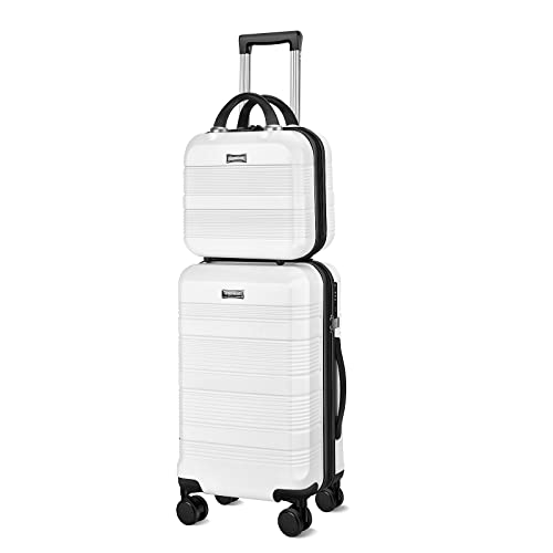 GigabitBest 20" Carry-On Luggage & 14" Cosmetic Bag, Lightweight ABS+PC Carrying Case with TSA Lock, Luggage Sets 2 Piece with Swivel Wheels (White, 20"/14" Carry-On)