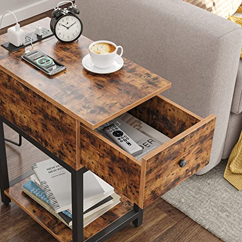 TUTOTAK End Table with Charging Station, Side Table with Drawer, Nightstand with USB Ports and Outlets, Bedside Table for Small Spaces, Sofa Table TB01BB050