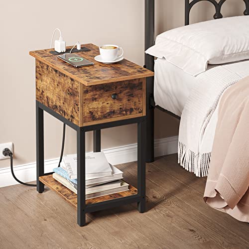 TUTOTAK End Table with Charging Station, Side Table with Drawer, Nightstand with USB Ports and Outlets, Bedside Table for Small Spaces, Sofa Table TB01BB050