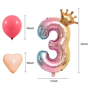 40-Inch Rainbow Gradient Number 3 Crown Balloons Set, 3rd Birthday Decorations, 3rd Birthday Balloons for 3th Anniversary decorations. (birthday balloon 3)